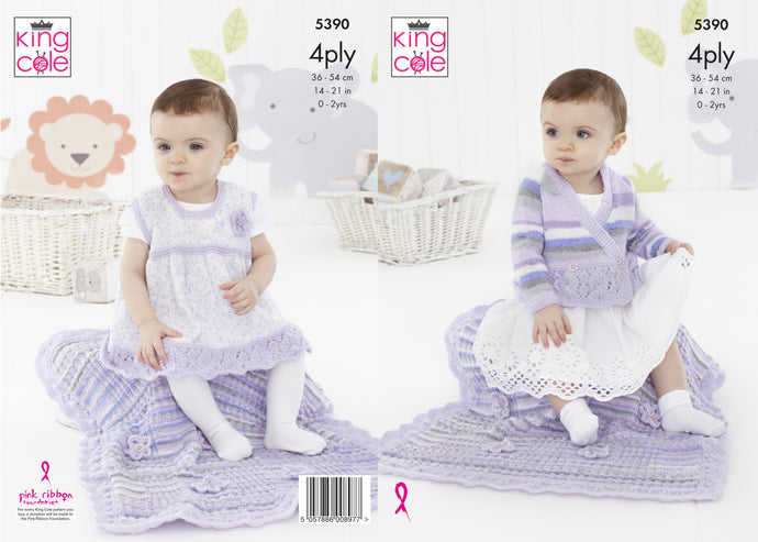 King Cole Pattern 5390 4ply Dress, Cardigan and Blanket