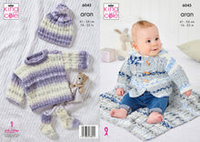 Load image into Gallery viewer, King Cole Pattern 6045 Aran Jacket, Top, Hat, Socks and Blanket
