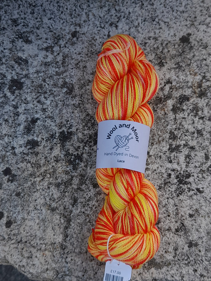 Wool and Moor Hand Dyed in Devon Superwash Lace Yarn 100g