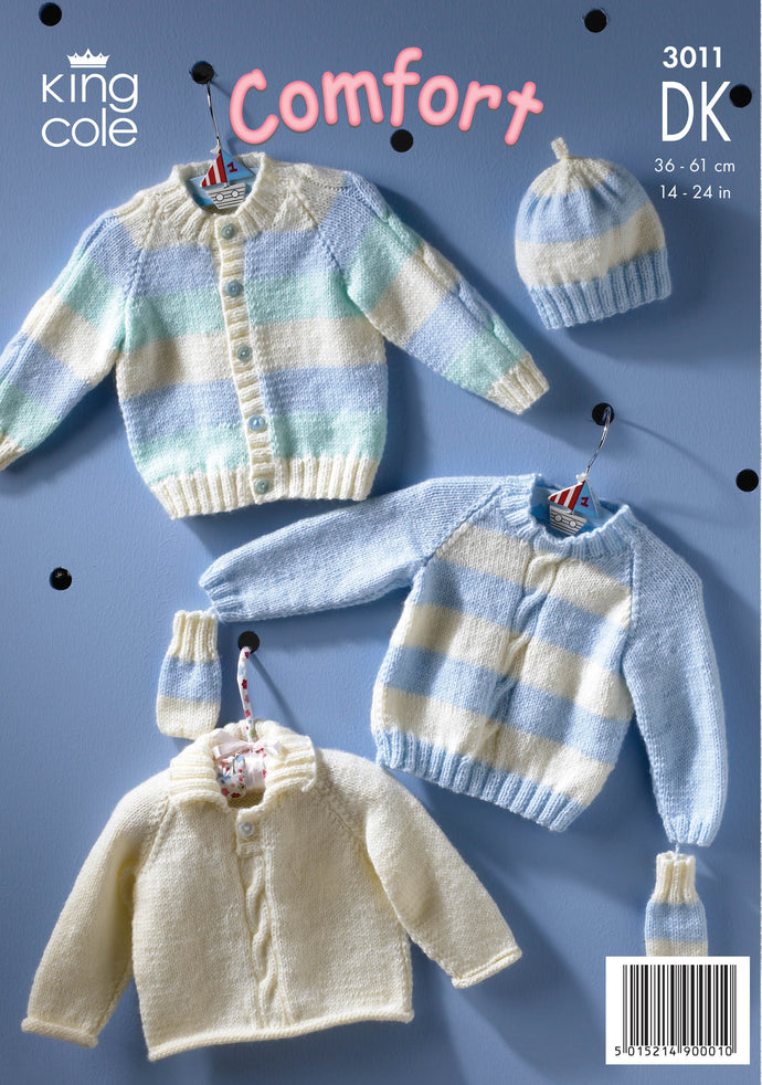 King Cole Pattern 3011 DK Sweater, Cardigans Hat and Mittens