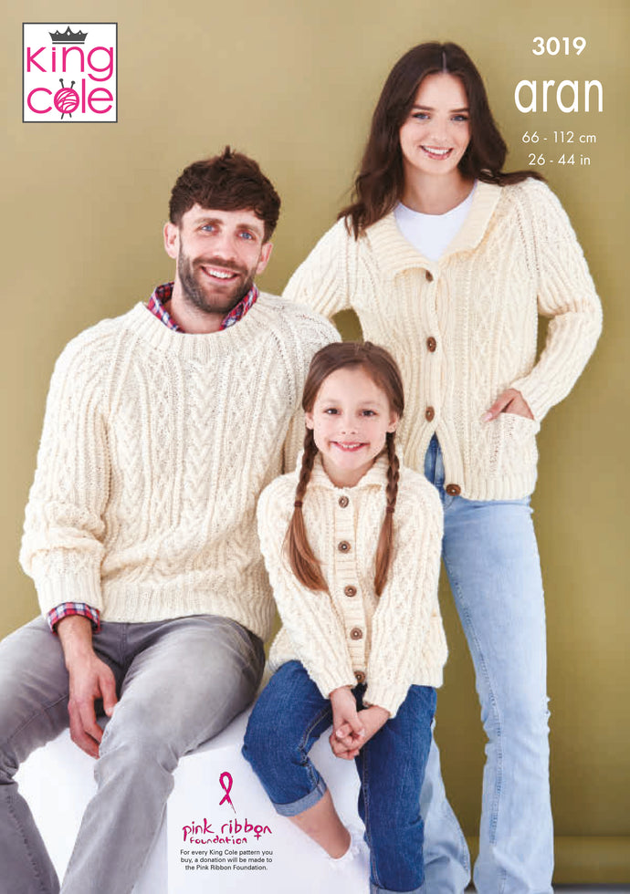 King Cole Pattern 3019 Aran Sweaters and Cardigan