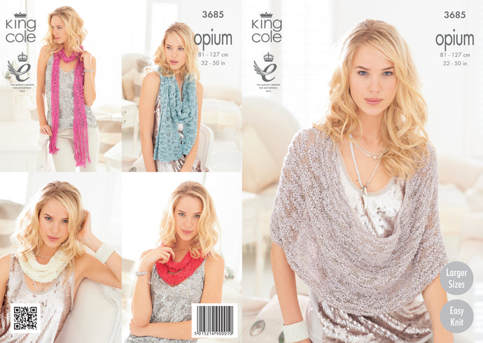 King Cole Pattern 3685 Scarf, Snoods, Poncho and Wrap
