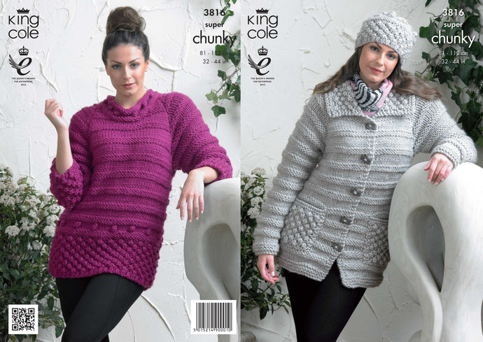 King Cole Pattern 3816 Super Chunky Jacket, Sweater and Hat