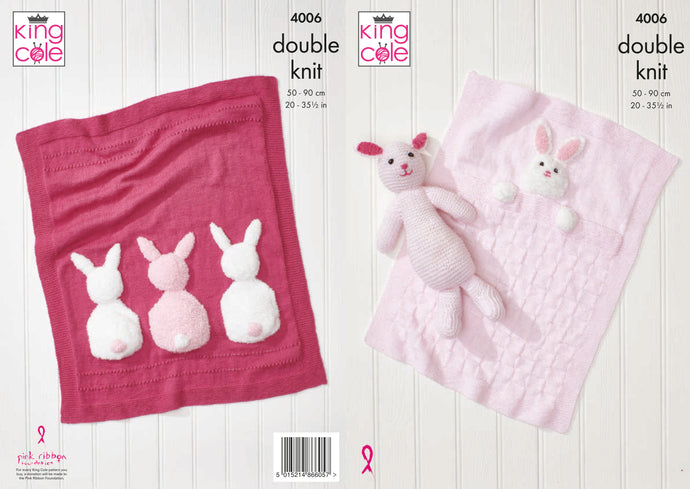 King Cole Pattern 4006 Baby Blankets and Bunny Rabbit Toy in DK