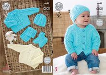 Load image into Gallery viewer, King Cole Pattern 4646 Aran Sweater, Cardigan, Hat, Scarf &amp; Bootees
