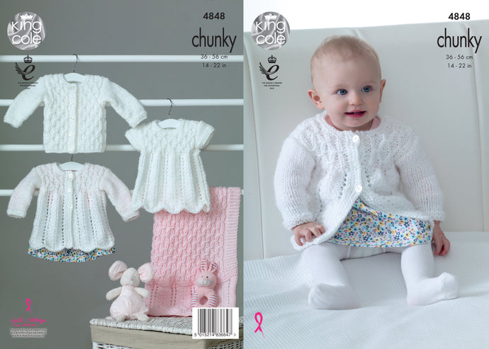 King Cole Pattern 4848 Chunky Matinee Coat, Angel Top, Cardigan and Blanket