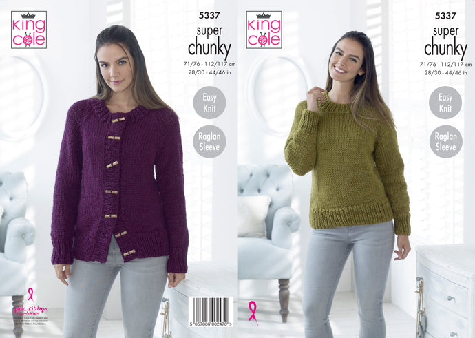 King Cole Pattern 5337 Super Chunky Sweater and Cardigan