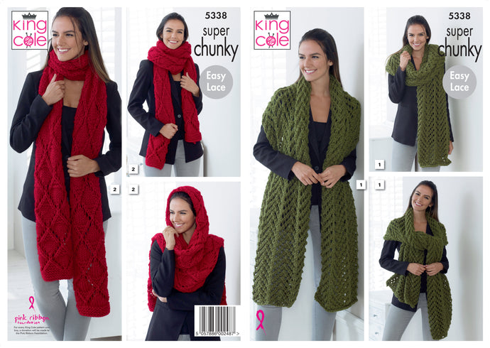 King Cole Pattern 5338 Easy Lace Scarves