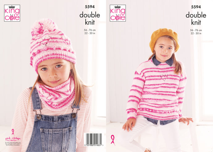 King Cole Pattern 5594 DK Sweater, Snood and Hat
