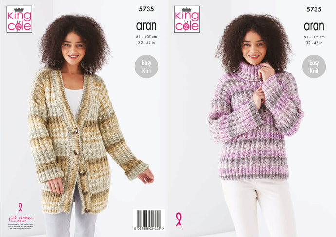 King Cole Pattern 5735 Aran Sweater and Cardigan