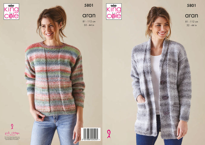 King Cole Pattern 5801 Aran Sweater and Cardigan