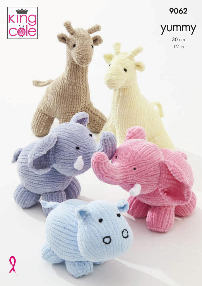 King Cole Pattern 9062 Chunky Giraffe, Hippo and Elephant Toys